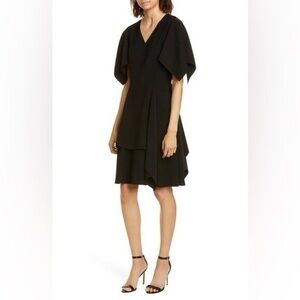 ADEAM Flutter Sleeve Crepe Dress In Black Side Pockets Size 6 Chic Party